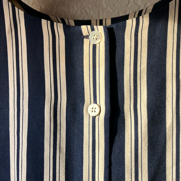 Dana Buchman 100% Silk Navy & Cream Stripes Nautica Mid-Sleeves Blouse womens 14 - Picture 8 of 13